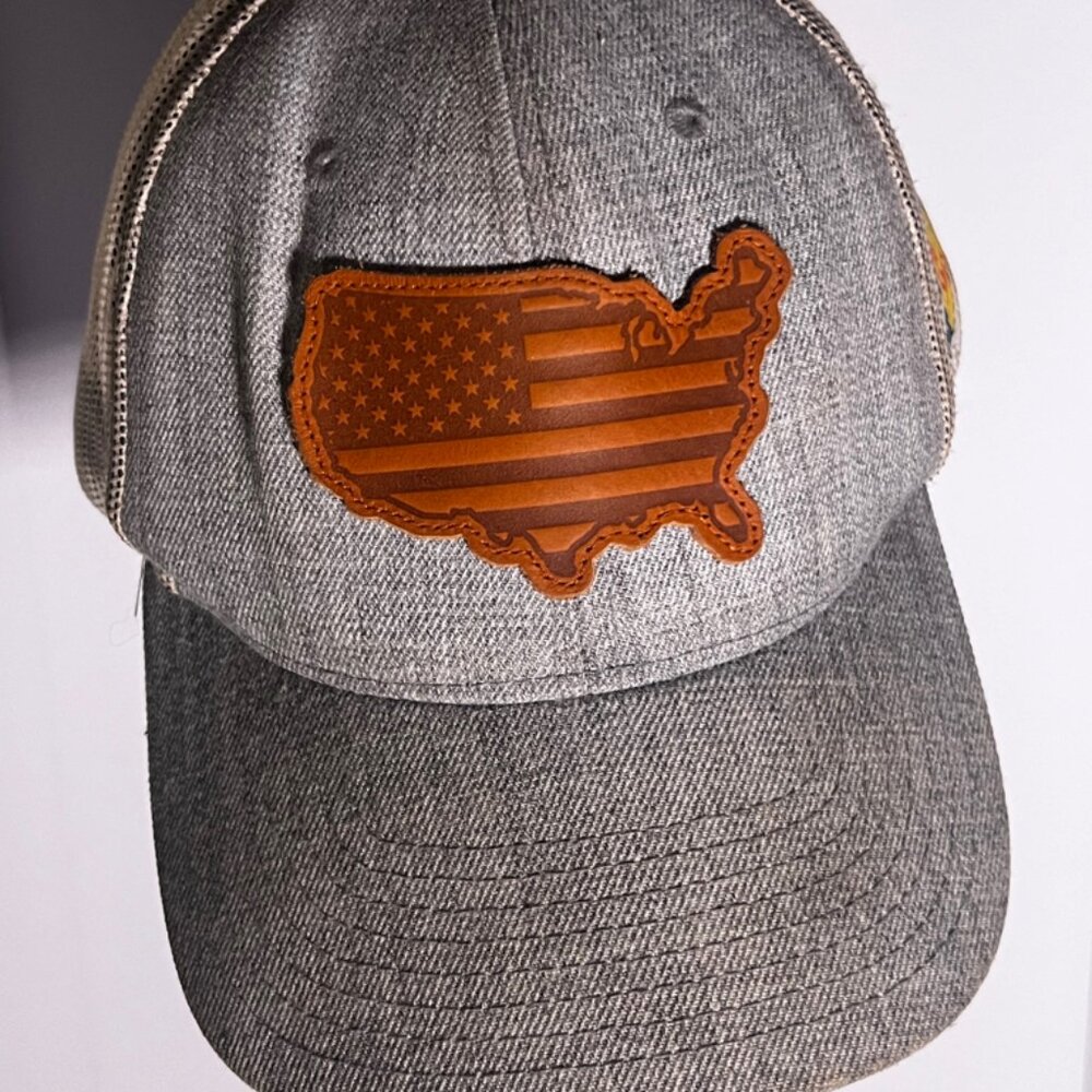 Local Crowns USA Leather Patch Trucker Heather Gray Snapback hat‎ cap